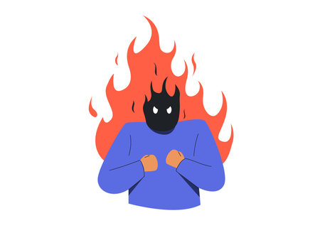 Man character expressing anger. Angry man in a flame emotion vector illustrationのイラスト素材