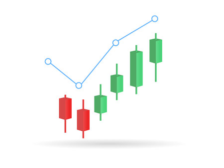 Stock Chart or Cryptocurrency Chart or candlestick uptrend from red to green and profitableのイラスト素材