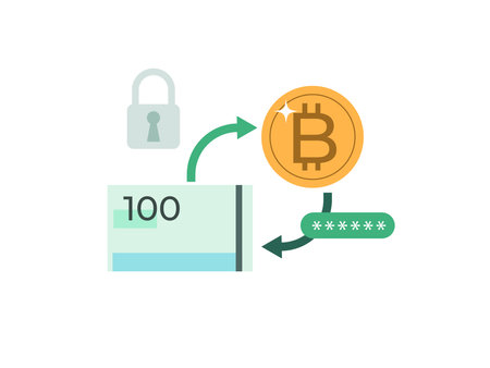 Money conversion security, Currency exchange vector. Bitcoinのイラスト素材