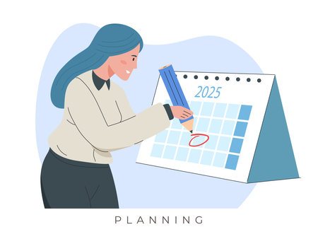 Circle Date on Calendar Planning. Work Organization. Reminder, work plan, time Managementのイラスト素材