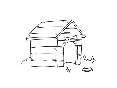 Hand drawn dog house with dog food vectorのイラスト素材