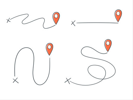 Hand drawn pin location, gps route mapのイラスト素材