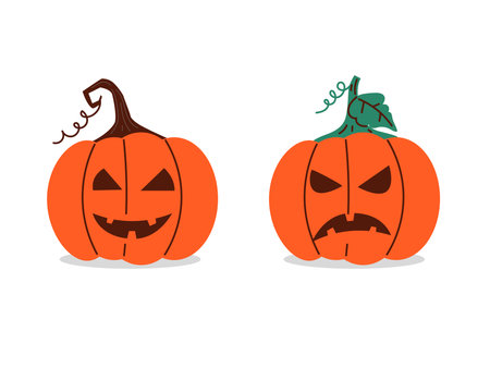 Helloween pumpkin carved face, Scary creepy decorationのイラスト素材