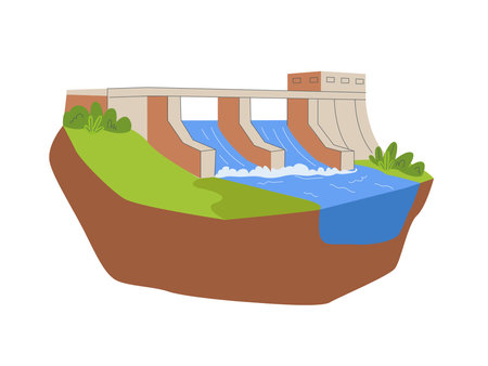 Hydroelectric Station River. lternative Eco Renewable Resourceのイラスト素材