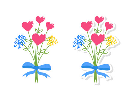 Flowers and heart bouquet with ribbonのイラスト素材