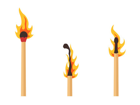 Set of burn row stick burning match, Burning Match Stickのイラスト素材