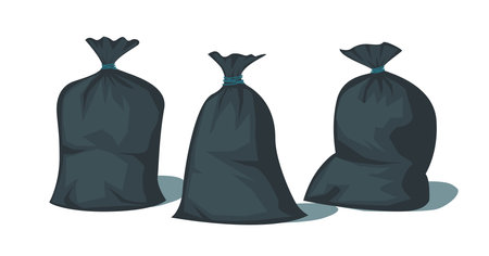 Set of big black plastic bags with wastes, plastic garbage bagのイラスト素材