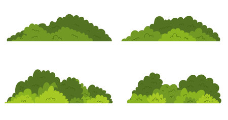 Set of grass bushes, green bushes collectionのイラスト素材