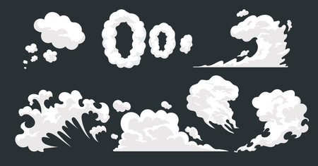 Cartoon comic cloud effect, set of smoke cloud, fog, smog, dustのイラスト素材