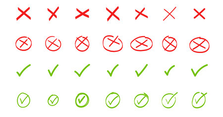 Hand drawn marker cross box x check mark checkbox v listのイラスト素材