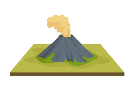 Isometric mountain, erupting volcano, natural volcanic activityのイラスト素材