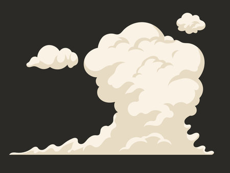 Cartoon smoke cloud fog flow or smokey steam, dust explosion Puffのイラスト素材