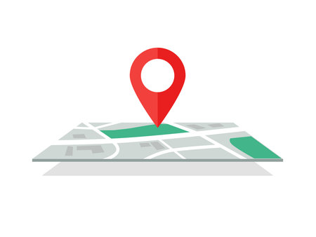 Isometric city map with pin location, pin on map glyphのイラスト素材