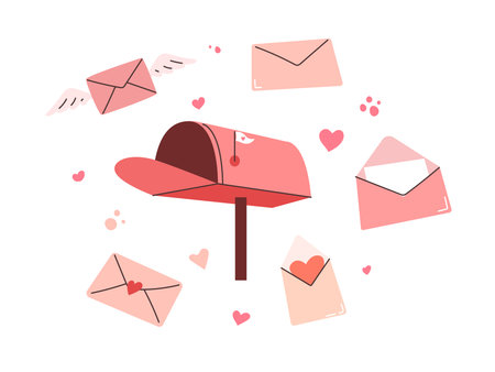 Valentines day concept, mail box and envelope with hearts signのイラスト素材