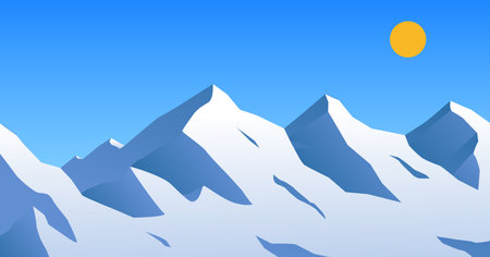 Landscape snowy rock mountain range with sunのイラスト素材