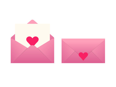 Open envelope with heart card and closed envelope with love sealedのイラスト素材