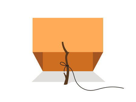 Simple trap box with stick and rope, animal trapのイラスト素材