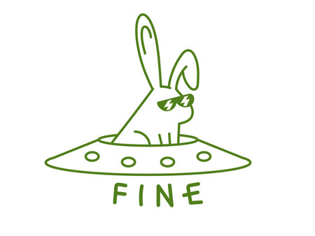 Rabbit on ufo with text FINE, clothing designのイラスト素材