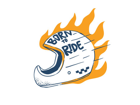 Classic motorbike helmet, born to ride designのイラスト素材