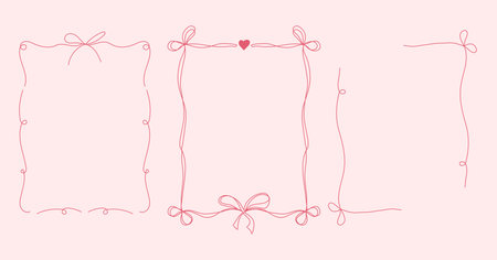 Whimsical hand drawn frames, vintage ribbons border framesのイラスト素材
