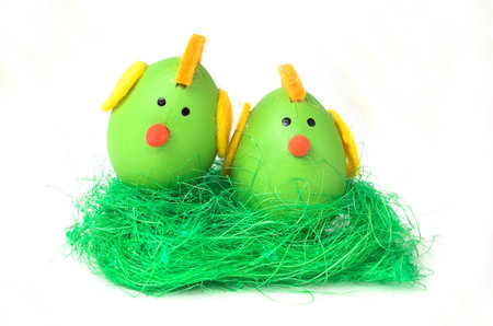 Wooden toys, decoration for Easter, isolated on white