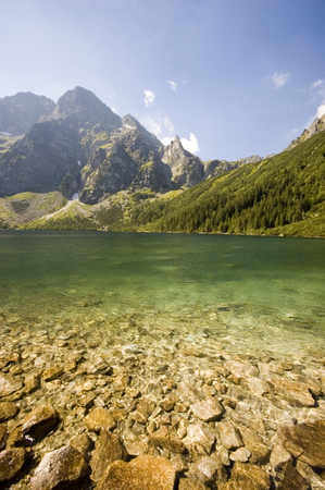 Lake shore in Polish Tatra mountains regionの写真素材