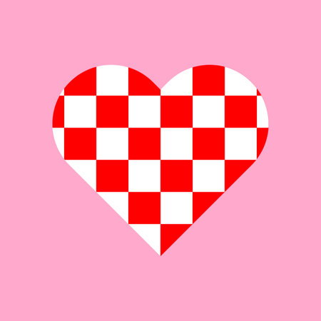 Red and white squares pattern on heart sign vector.