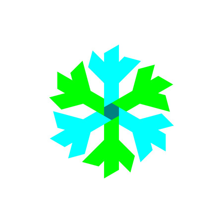 Blue and green snowflake symbol on white background vector.のイラスト素材