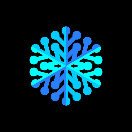 Blue snowflake symbol on black background vector.のイラスト素材