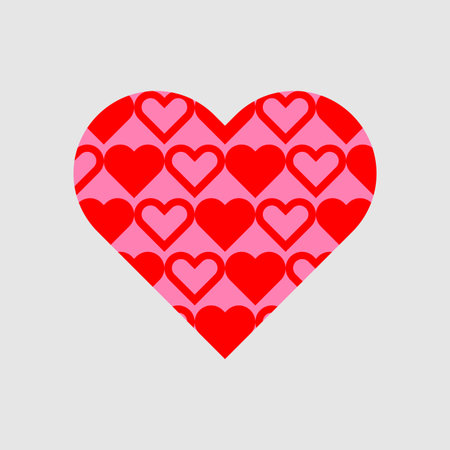 Red and pink heart symbol pattern on grey background vector.
