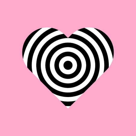 Black and white circle pattern on heart symbol vector.のイラスト素材