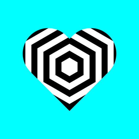 Black and white hexagon pattern on heart symbol vector.のイラスト素材