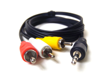 Close up of audio and video cable connector isolated on white background.