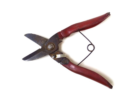 Close up of old cutting pliers isolated on white background.の写真素材