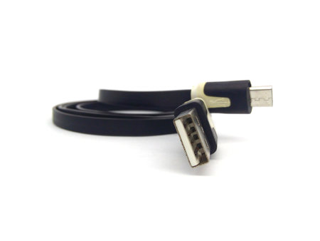 Close up of USB cable connector for android phone and tablet isolated on white background.