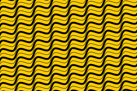 Black dynamic motion wave lines fabric pattern on yellow background vector. Futuristic diagonal sea wavy stripes art repeating pattern. Abstract optical illusion curve strips.のイラスト素材