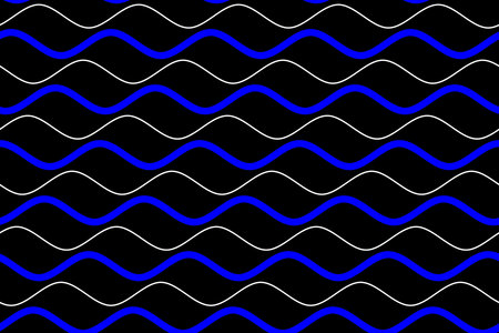 Blue and white dynamic motion wave lines fabric pattern on black background vector. Futuristic...