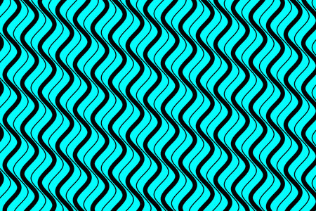 Black dynamic motion wave lines fabric pattern on aqua blue background vector. Futuristic vertical sea wavy stripes art repeating pattern. Abstract optical illusion curve strips.のイラスト素材