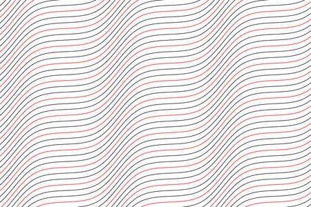 Red and black dynamic motion wave lines fabric pattern on white background vector. Futuristic diagonal water wavy stripes art pattern. Abstract optical illusion curve strips.のイラスト素材