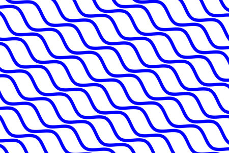 Blue dynamic motion wave stripes fabric pattern on white background vector. Futuristic diagonal ocean wavy lines art repeating pattern. Abstract optical illusion curve strips.のイラスト素材