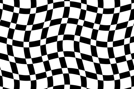 Black and white checkered flag background vector illustration. Wavy tartan plaid fabric pattern. Abstract geometric shapes. Wave stripes ethnic pattern.のイラスト素材