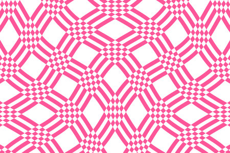 Pink and white tartan plaid fabric pattern. Wavy checkered flag background vector illustration. Abstract geometric shapes. Wave stripes ethnic pattern.のイラスト素材