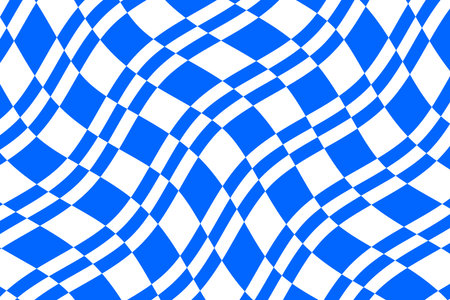 Blue and white tartan plaid fabric pattern. Wavy checkered flag background vector illustration. Abstract geometric shapes. Wave stripes ethnic pattern.のイラスト素材