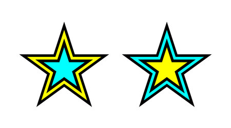Black, yellow and blue star shape stripe icons set vector. Collection of Christmas stars logo illustration isolated on white background.のイラスト素材