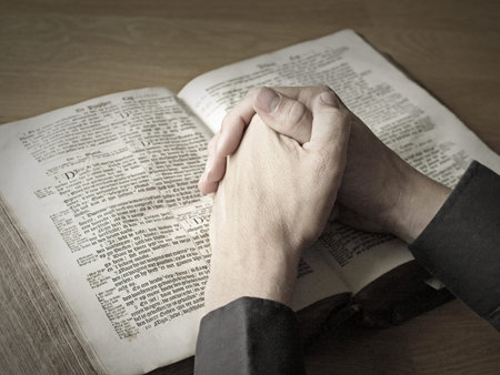praying with bibleの写真素材