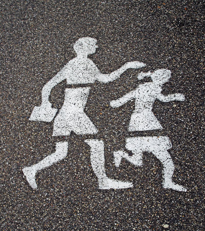 Street sign walking girl and woman
