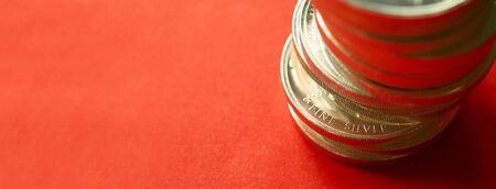 Stacked of silver coinsの写真素材