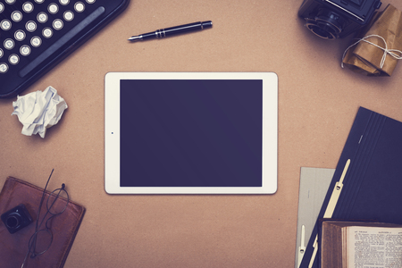 Retro tablet pc hero headerの写真素材