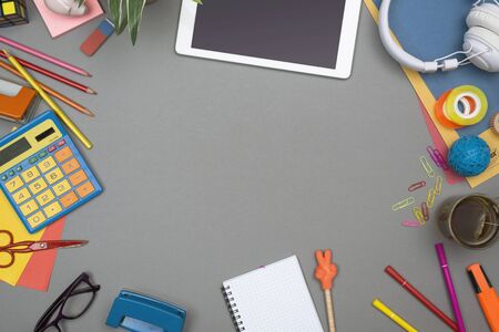 back to school top view office deskの写真素材