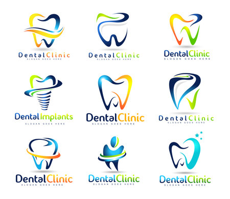 Dental Logo Design. Dentist Logo. Dental Clinic Creative Company Vector Logo Setのイラスト素材